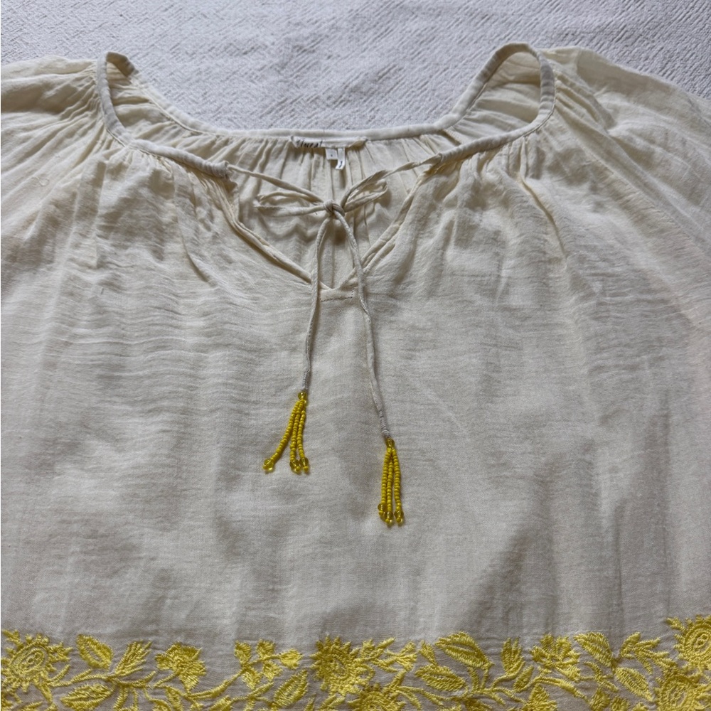 Anthropologie Floreat Gauze Lightweight Ivory Yellow Embroidered Blouse Top M - Picture 4 of 9